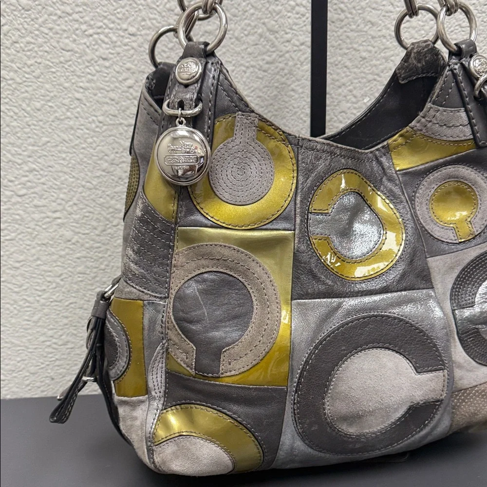 Coach Madison Mia Maggie Suede and Leather Patchwork Hobo Bag